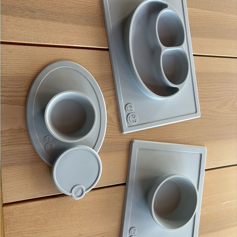 ezPZ Gray Suction Placemat and Bowl Set for Kids